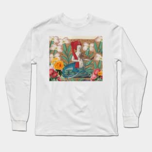 FAIRY MELLUSINA MAKING MUSIC AMONG FLOWERS Weird Medieval Bestiary Long Sleeve T-Shirt